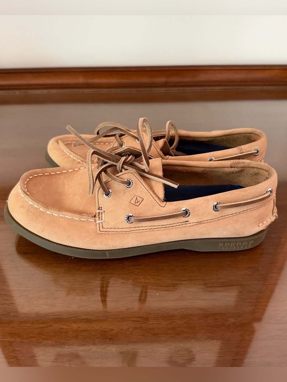 Sperry Top-Sider Authentic Original Boat Shoes Boys Size 3 Tan Leather Lace Up